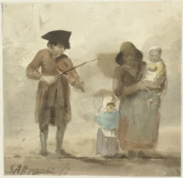 Straßenmusiker mit Frau und Kindern
