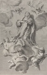 Die Ekstase der Heiligen Katharina von Siena, kniend auf einer Wolke, getragen von Engeln, 1729-40