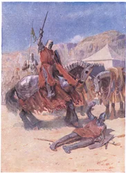 Sir Kenneths Lanze hatte den Schild durchbohrt (Farblithografie)