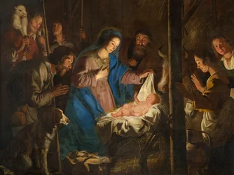 Pfarrkirche (Onze-Lieve-Vrouw-Hemelvaartkerk). Innenraum. Gemälde. Weihnachtsszene. Simon De Paepe. Ursprung Abtei Ename (?).