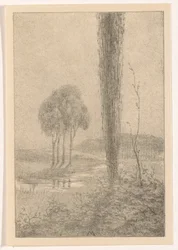 Landschaft mit Bäumen und Bach