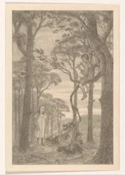 Mädchen und Flötenspieler im Wald