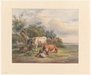 Landschaft mit Vieh bei einem Baum