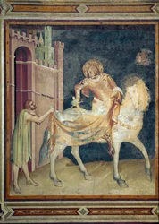 Der heilige Martin teilt seinen Mantel mit einem Bettler. 1315. Unterkirche der Basilika des heiligen Franziskus in Assisi, Martinskapelle. Assisi.