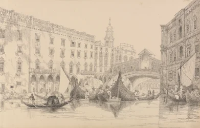 Album mit 30 Ansichten in Tirol und Italien: Die Rialto - Venedig 8. Nov. 1840