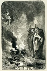 Macbeth besucht die drei Hexen auf der verwüsteten Heide, 1858