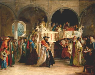 Das Fest der Freude der Tora in der Synagoge in Livorno, Italien