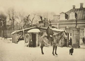 Russischer Autor Leo Tolstoi zu Pferd, Moskau, Russland