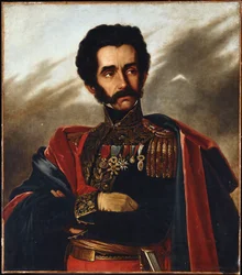 Porträt des Befreiers Simón Bolívar, in Halbfigur und großer Uniform, um 1840