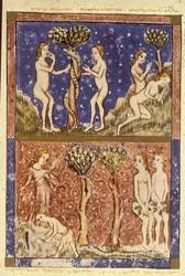 Adam und Eva, Illustration aus der Sarajewo-Haggada