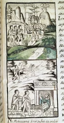 Codex der Eroberung Mexikos: die Gesandten von Montezuma, oder Moctezuma II, Aztekenkaiser, treffen die Spanier