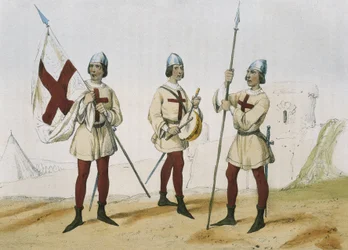 DE SOTTO, Serafin Maria, Graf von Clonard (1793 - 1862). Historia organica de las armas de Infanteria y Caballeria espanolas. 1851 - 1859. Infanteristen während der Herrschaft der katholischen Könige von Spanien. Standartenträger, Trommler und Lanzenträger