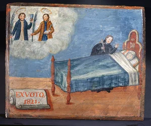 Ex Voto, gewidmet den Heiligen Cosmas und Damian, als Dank für die Heilung einer kranken Frau, 1821