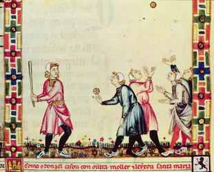 Pelotaspiel im Freien, aus dem Manuskript unter der Leitung von Alfons X. (1221-84) Der Weise, König von Kastilien und León