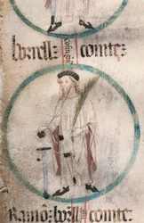 Gotische Kunst: Porträt von Borrell II (934-992), Graf von Barcelona. Miniatur in „Genealogia de los Reyes de Aragon y Condes de Barcelona“. 14.-15. Jahrhundert.