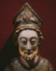 Kopf des St. Petrus, spätes 13. Jahrhundert - frühes 14. Jahrhundert (bemaltes und vergoldetes Holz)