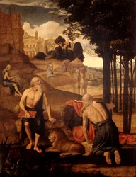 Szenen aus dem Leben des Hl. Hieronymus; Hl. Franziskus in Ekstase mit Bruder Leo