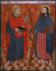 St. Petrus und St. Andreas, Tafel aus der Kirche San Andres von Tortura, spätes 15. Jahrhundert - frühes 16. Jahrhundert (bemaltes Holz)