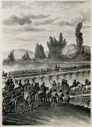 Die Truppen der napoleonischen französischen Armee überqueren den Fluss Bidasoa