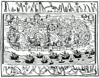 Ansicht von Lissabon aus dem Libro de Grandezas y cosas Memoralder de Espana von Pedro Medina, 1548