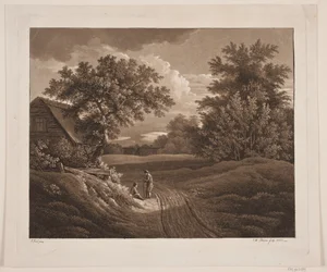 Landschaft mit zwei sprechenden Bauern