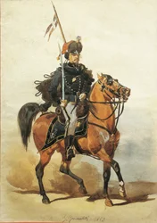 Offizier der Husaren von Piacenza, Zeichnung von Stanislao Grimaldi del Poggetto