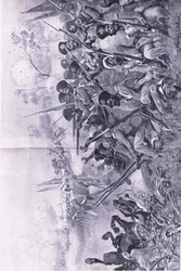 Chilianwala, 13. Januar 1849: Goddys Brigade macht einen tapferen Stand, als sie von Sikhs umzingelt wird, Illustration aus British Battles on Land and Sea, 1915