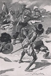 Die Schlacht von Abu-Klea, 17. Januar 1885, Illustration aus Britische Schlachten zu Land und zu Wasser, 1915