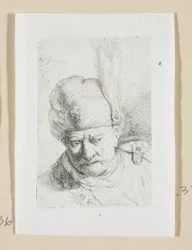 Kopf eines Mannes mit einem Feder geschmückten Turban