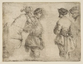 Ein Pole führt ein Pferd am Zügel und spricht mit zwei anderen Männern