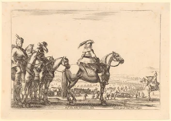 Berittener Kommandant, hinter ihm die Kavallerie, Blatt 3 der Folge "Verschiedene Figuren"