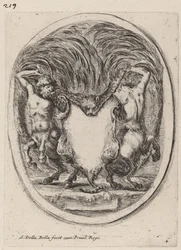 Kartusche in Form eines gehäuteten Tigers, unterstützt von Kentauren, 1647