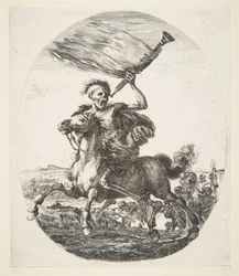 Tod zu Pferd mit einer Trompete, aus Die fünf Tode, ca. 1648