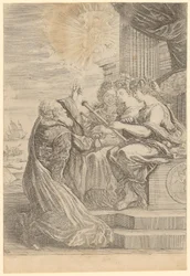 Galileo vor den Personifikationen der Astronomie, Perspektive und Mathematik