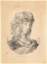 Junger Mann mit Turban im Dreiviertelprofil nach rechts