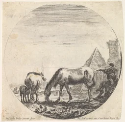 Die Pyramide des Caius Cestius rechts im Hintergrund, ein Pferd grast, ca. 1643-48