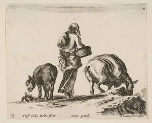 Bauerin von hinten, mit einem Korb, ein Esel..., ca. 1644-47