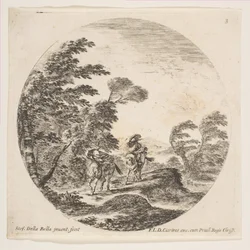 Tafel 3: ein Sturm im Wald, zwei Reiter in ihre Mäntel gehüllt, mit dem Wind blo..., ca. 1646
