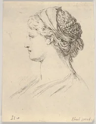 Tafel 3: Kopf einer Frau mit geflochtenem Haar, im Profil nach rechts gedreht, aus Verschiedene ..., 1650