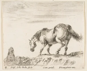 Tafel 4: Ein Pferd im Profil nach links, kurz vor dem Abstieg von einem Hügel, ein Pferd..., ca. 1644-47