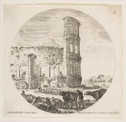 Tafel 8: das Kolosseum, zwei Herden werden zum Amphitheater geführt, ca. 1646