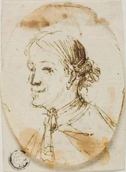 Porträtbüste eines Mannes mit Krawatte (recto); Skizze eines Sattels (verso)