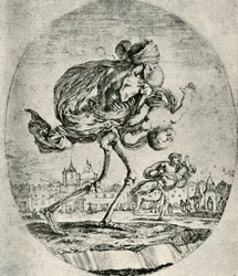 Reproduktion eines Radierung aus dem Set von fünf Todesfällen, von Stefano della Bella, 1906