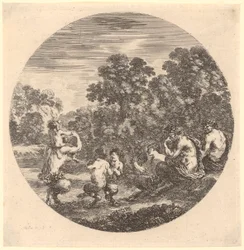 Satyrfamilie am Musizieren und Tanzen, Blatt 6 der Folge "Sechs Tiermotive in runder Darstellung"