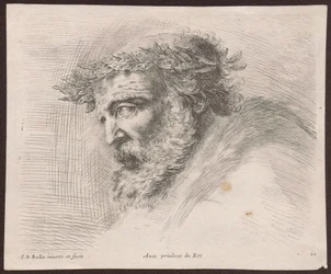Studie des Kopfes eines bärtigen alten Mannes mit Lorbeerkranz, im Profil nach links gewandt, aus der Folge „Principii del disegno“