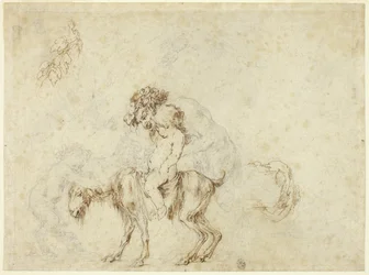 Studie für Satyrfamilie beim Gehen (recto); Skizzen von fünf dekorativen Gefäßen (verso)