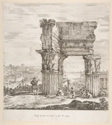 Der Tempel des Vespasian und das Römische Forum, aus Sechs große Ansichten, vier von Rom und zwei ..., 1656