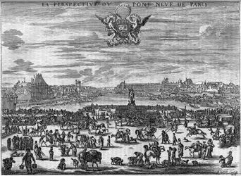 Das Land der Pont Neuf de Paris im Jahr 1646 nach dem Stich von Dela Bella.