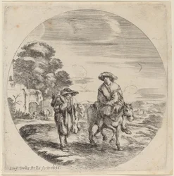 Zwei Bauern auf Reisen in einer Landschaft