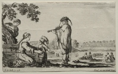 Verschiedene Figuren und Landschaften: Ein Geigenspieler, 1649